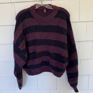 NAADAM Striped Cropped Crewneck Cashmere Sweater Purple Blue size Small
